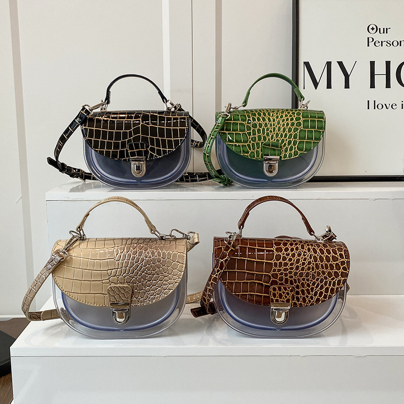 PU Women's 2025 New Korean Edition Fashion Stone Pattern Shoulder Instagram Internet Celebrity Handheld Transparent Crossbody Saddle Bag