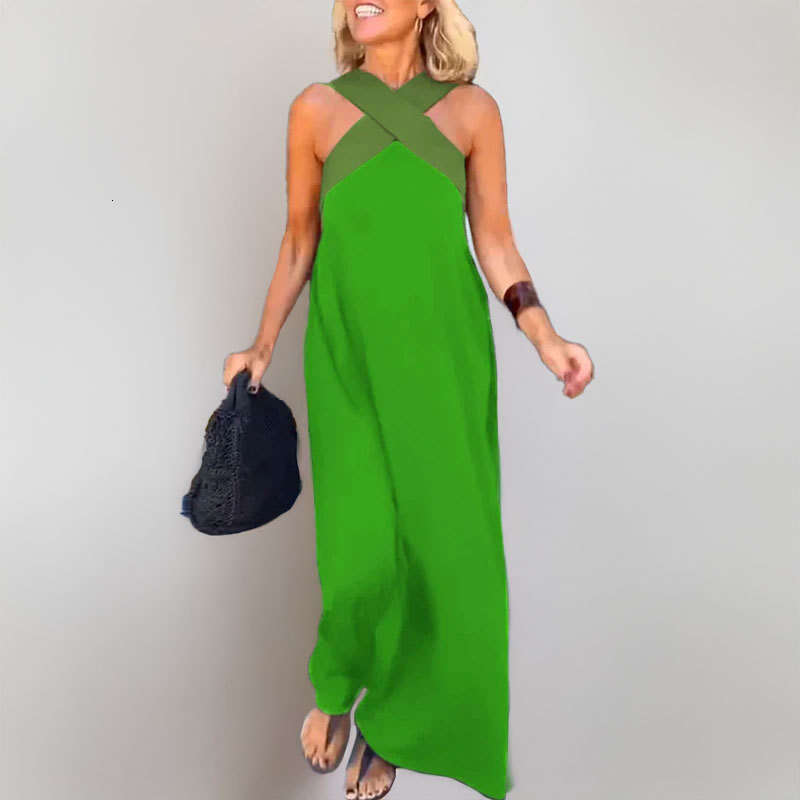 2025 Spring New Women's Fashion Off Shoulder Dopamine Style Elegant Hanging Neck Dress KLMY