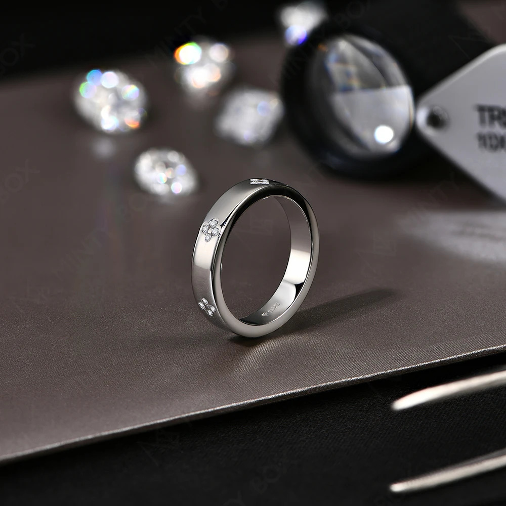 MINTYBOX Clover 18k Gold Plated Diamond Wedding Band Ring For Women S925 Silver Engagement Party Fine Jewelry Gift 250213