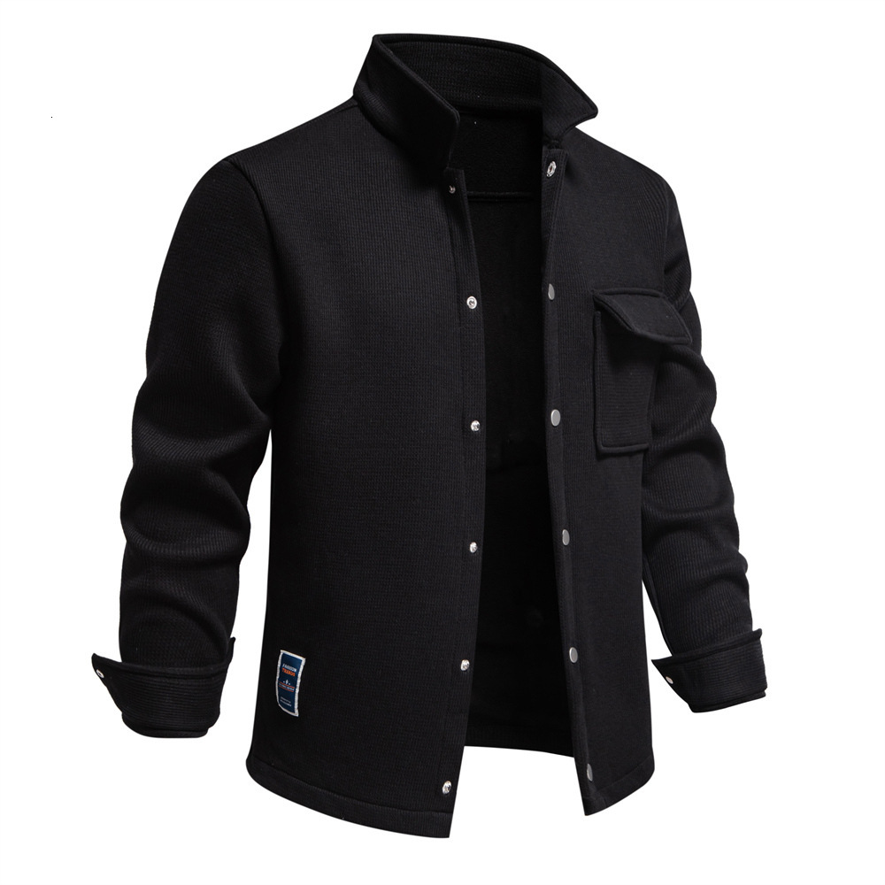 fashion Autumn/spring New Collection With Velvet And Thickened Waffle Men, Flip Collar Cardigan Pocket Jacket, Top For Men