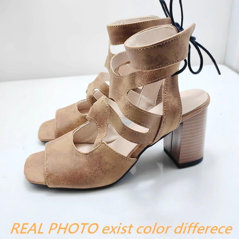 REAVE CAT Fashion Female Sandals Toe Block High Heels 7.5cm Ankle Strap Lace Up Size 48 49 50 Sexy Daily Women Shoes 250305