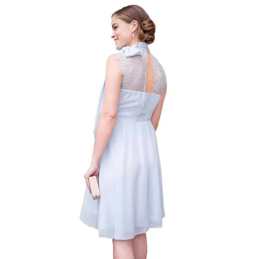 Pregnancy Dresses Elegance Maternity Clothing Nursing Dress Sleeveless Neckline Lace Sky Blue Round Neck Skirt Women Clothes X250224
