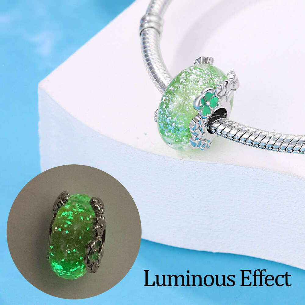 The new crystal clear feather luminous glass beads Charms 925 Sterling Silver bead jewelry Fit bracelet DIY For women Selling well