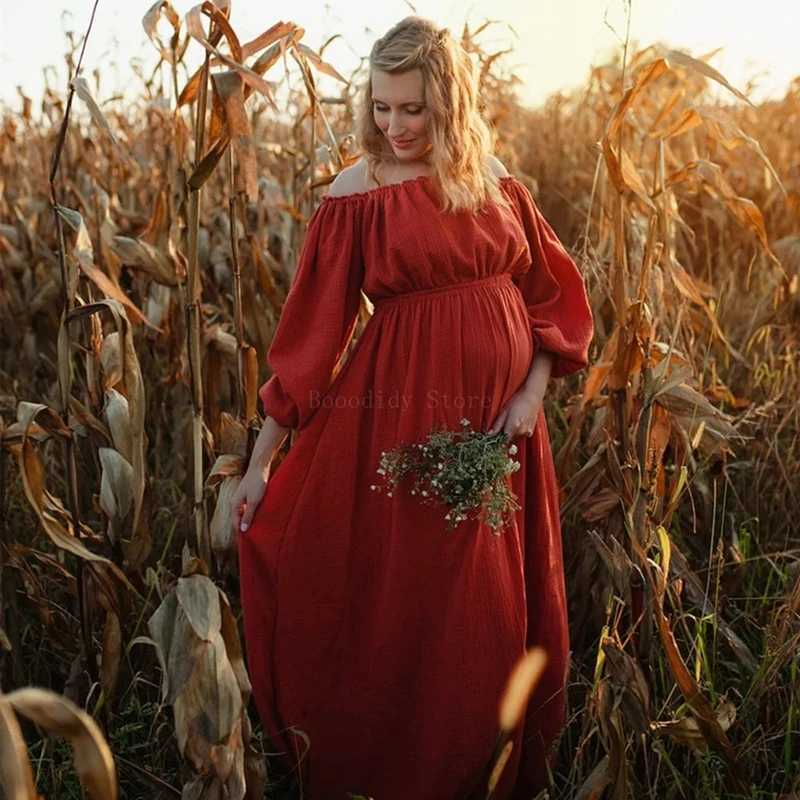 Boho Maternity Photo Shoot Dress Comfortable Linen Cotton One Shoulder Pregnancy Dress Bohemian Style Maternity Shoot Dress X250224