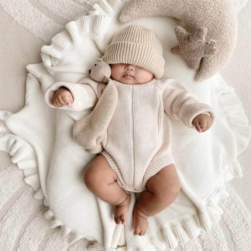 Knit blanket born 100% Cotton Infant Swaddle Wrap Sofa Throw Blankets Baby Receiving Crib Stroller Blanket Bedding Quilt 250218
