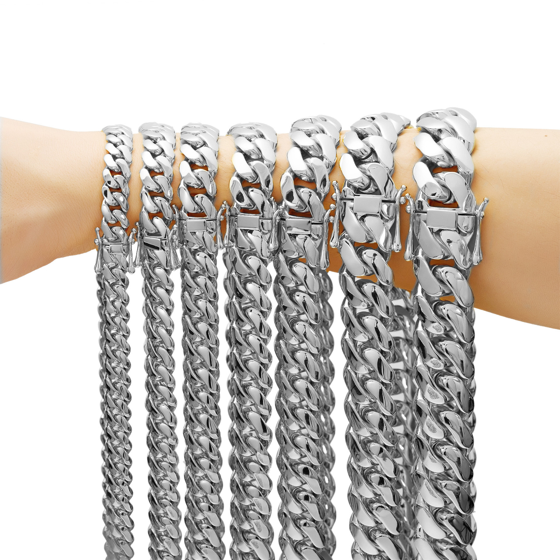 10mm-22mm Solid Stainless Steel Miami Cuban Chain Necklace Bracelet Jewelry For Men