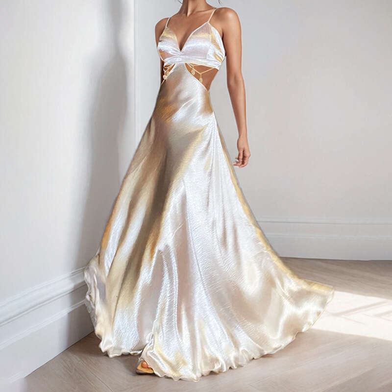 2025 Spring New Women's Clothing Style Solid Color Hollow Out Slimming Strap Dress KLMY