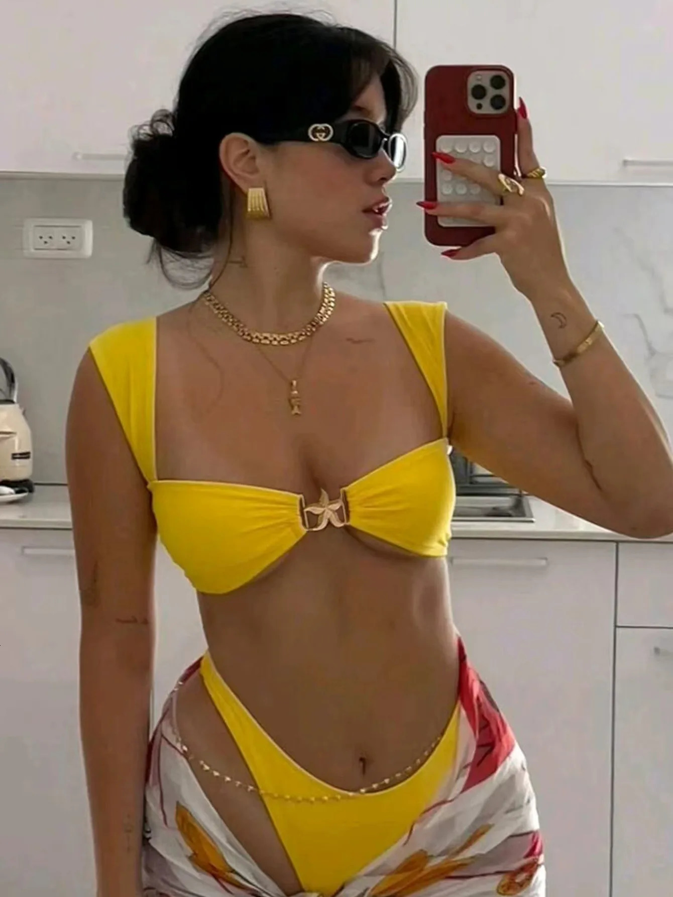 Sexy starfish two piece bikini womens swimsuit yellow Brazilian set Biquini beachwear 250310