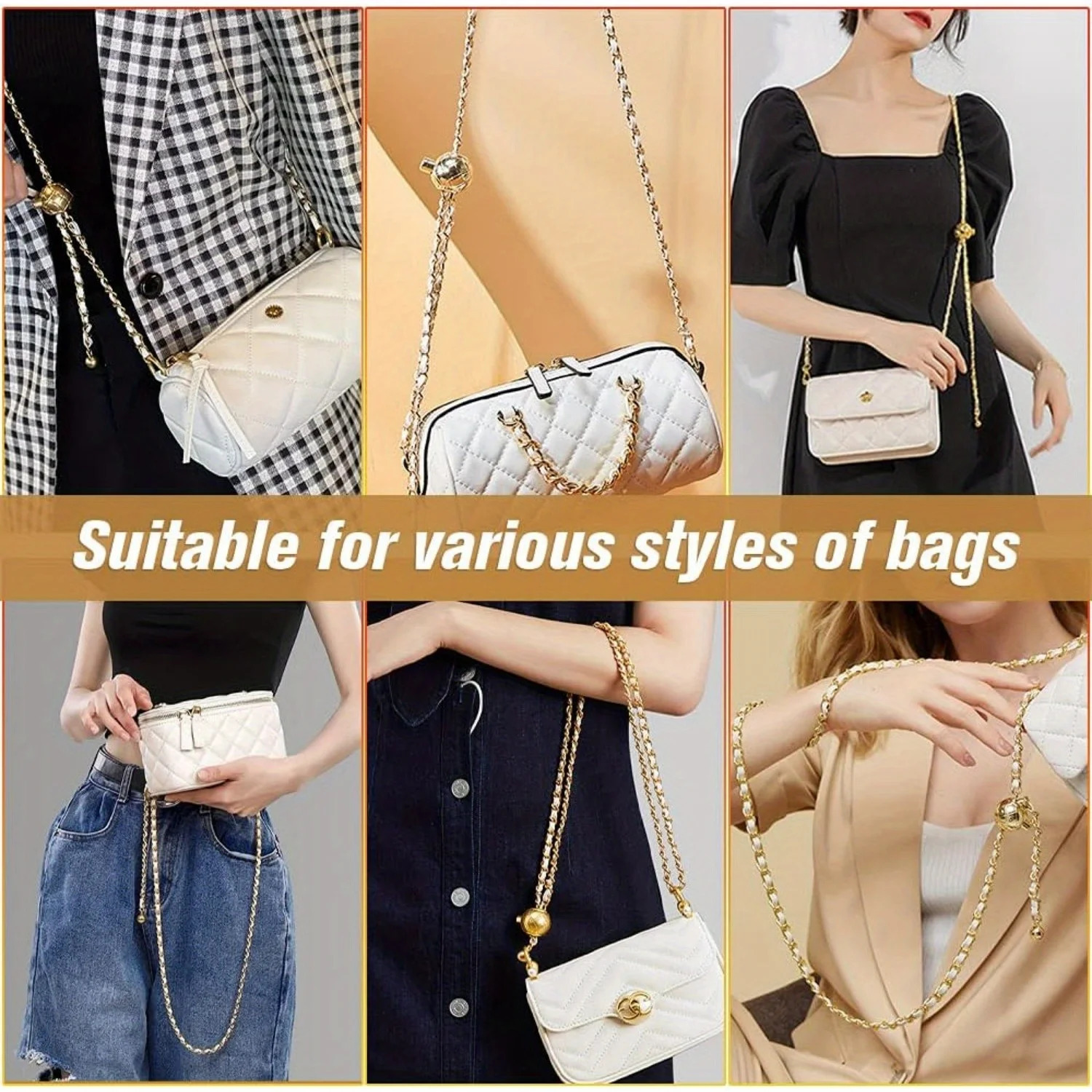 Adjustable wallet chain 47 inch metal bag with replacing shoulder cross handbag 250311