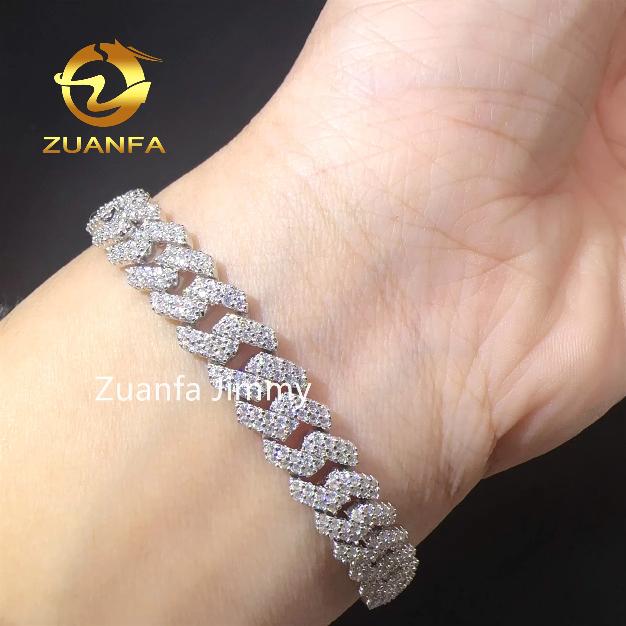 Popular Custom Name Lock 8mm Hip Hop Iced Jewelry 925 Sterling Silver Prong Setting VVS1 Moissanite Diamond Cuban Link Bracelet