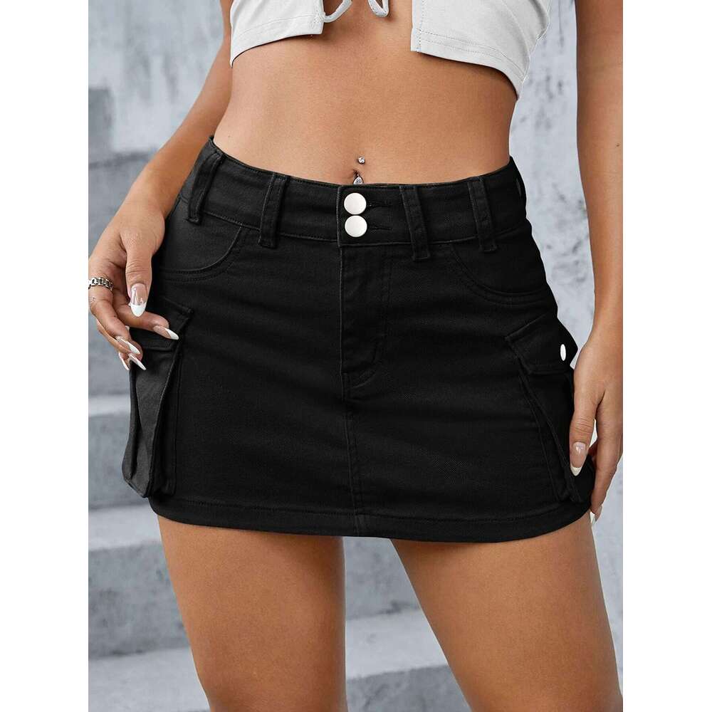 European American autumn ins street solid color low waist slim fit half skirt for women 2025 new style chic and elegant clothing
