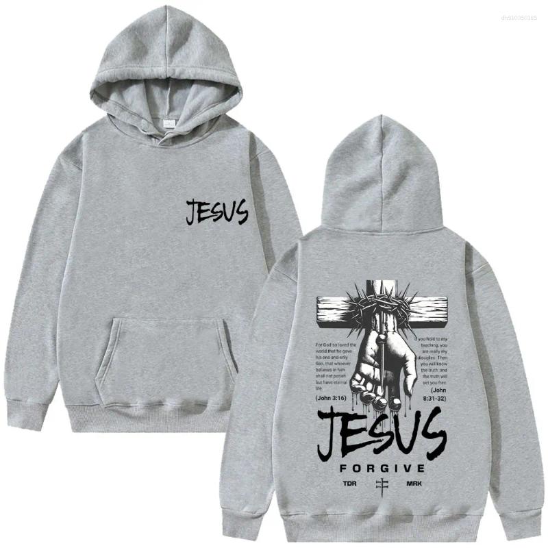Men's Hoodies Awesome Jesus Forgive Bible Graphic Hoodie Men Women Hip Hop Fashion Retro Sweatshirt Male Casual Fleece