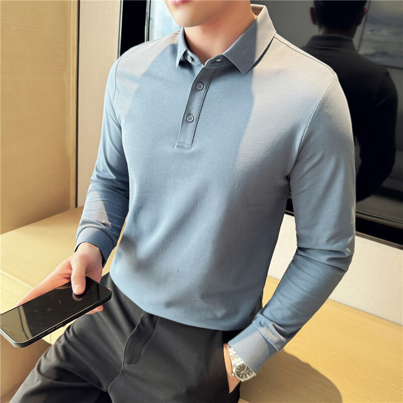 tracksuit Long sleeved polo business casual solid color autumn and winter lapel T-shirt men's base shirt