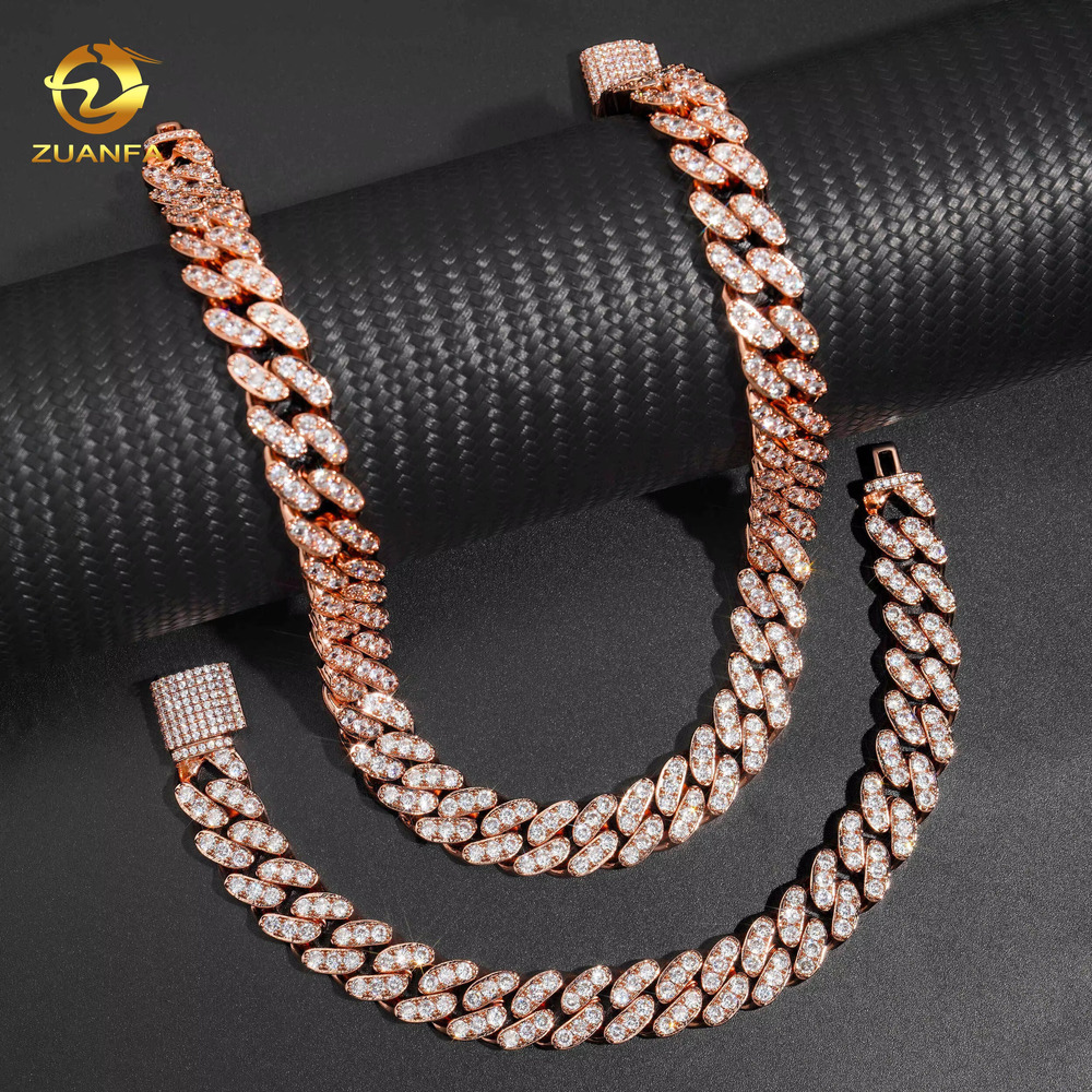 10k 14k Gold Plated One Row 12mm Miami Hip Hop Chain Iced Out Fashion Cuban Chain Moissanite 925 Silver Pass Diamond Test