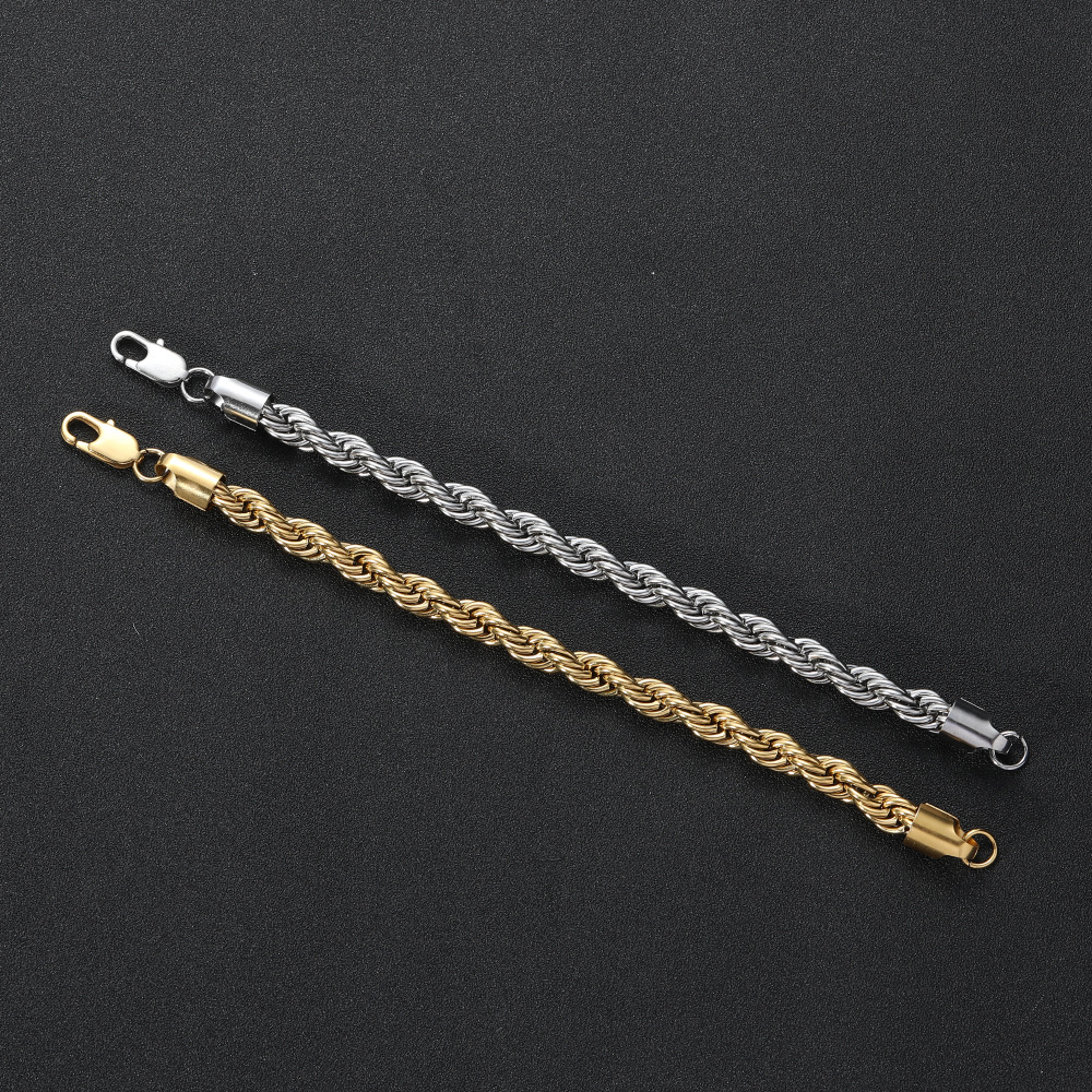 Hip Hop Stainless Steel Rope Chain Necklace Bracelet Jewelry Accessories Gold Plated Men Jewelry 8mm