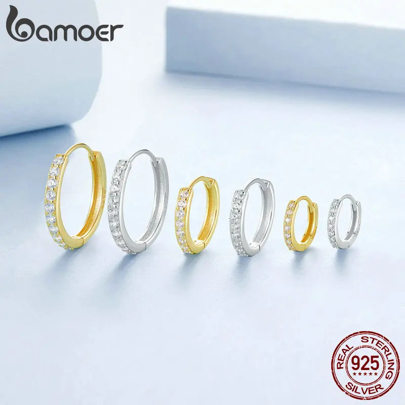 925 Sterling Silver Classic CZ Hie Hoop Earrings White Gold Plated Cartilage Piercing Ear Cuff for Women 250213