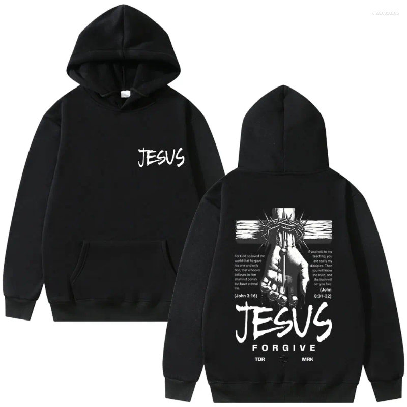 Men's Hoodies Awesome Jesus Forgive Bible Graphic Hoodie Men Women Hip Hop Fashion Retro Sweatshirt Male Casual Fleece
