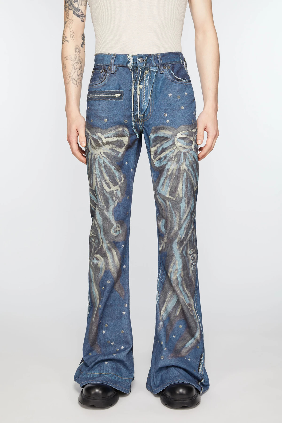 Yao888 Casual Jeans Digital Printing High Quality Bell Bottom Neutral Loose Street Clothing Retro Mens Fashion Jeans 250306