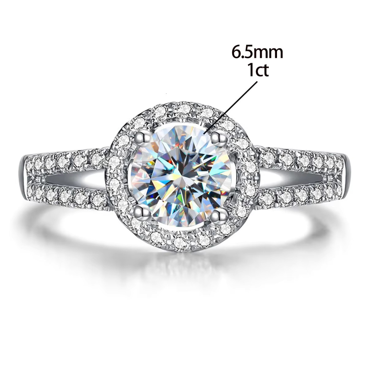 Fashion GRA Diamond Moissanite 2 Row Ring 925 Sterling Silver 18K White Gold 1CTmoissanite Ring for Women Engagement Jewelry