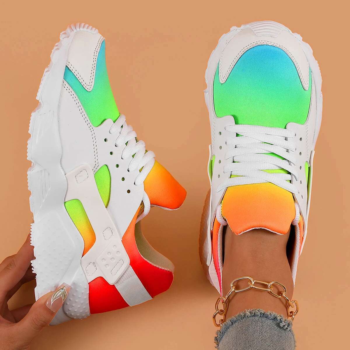 2025 New Rainbow Designer Trendy Fashion Sneakers Wedge shaped Women's Vulcanized Breathable Comfortable Casual Women's Shoes