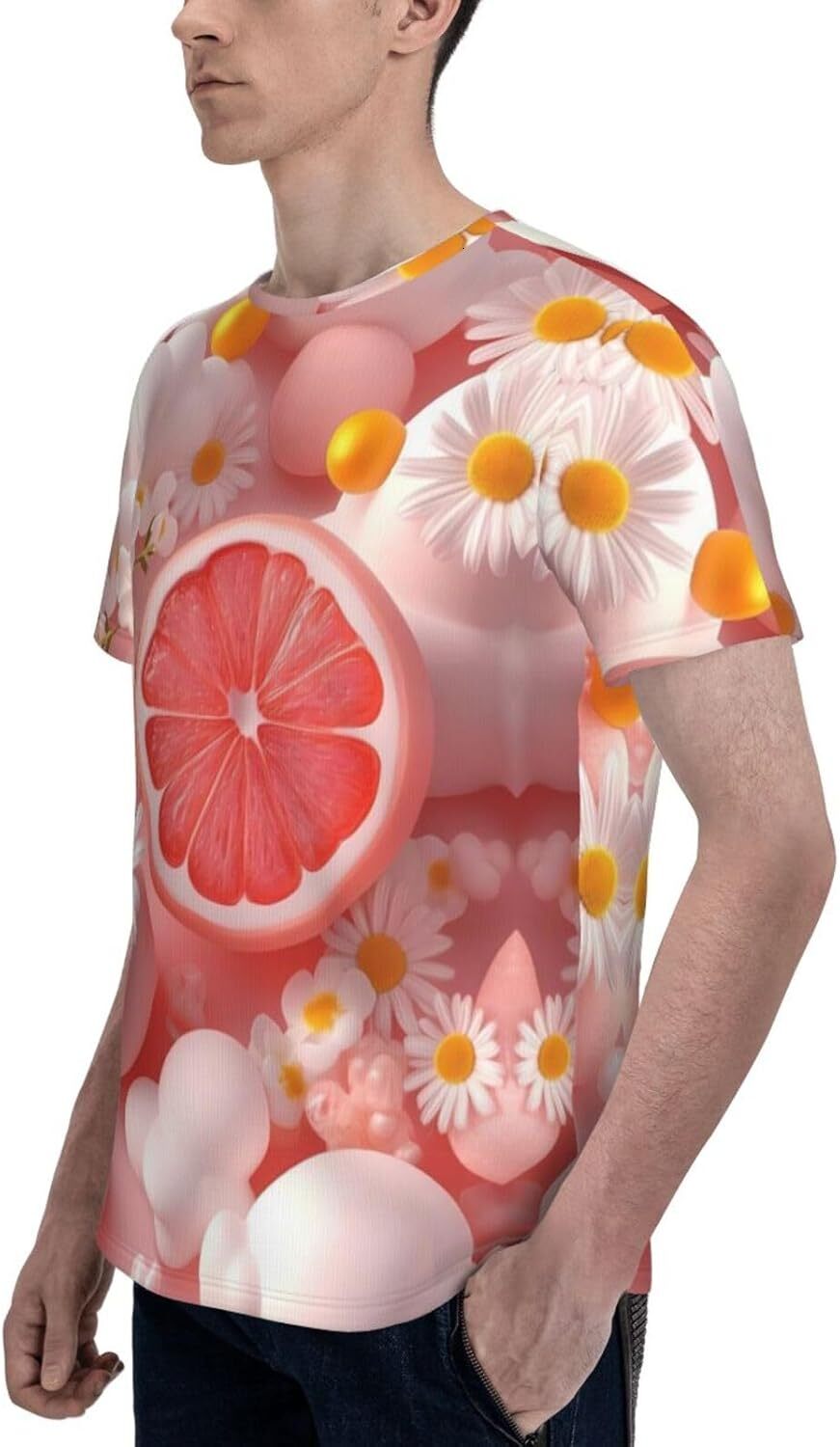 Mens T shirt Men's Casual Daisy Lemon Graphic T-Shirts Novelty Pink Fruit 3D Print Short Sleeve Fashion Tee Top tee Casual tops summer clothes