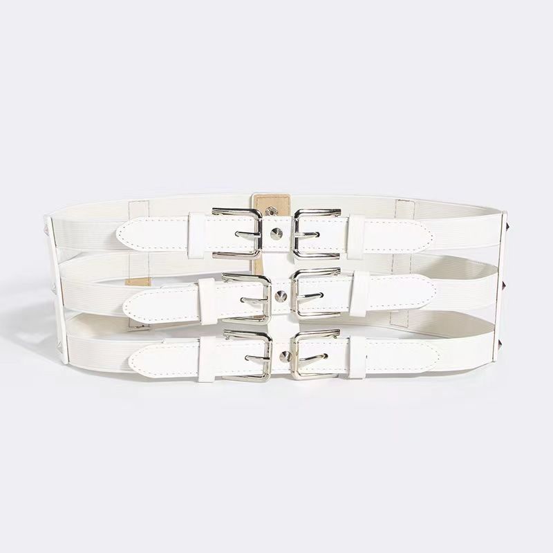 Versatile Style New Wide Elastic Belt Featuring a Hollow Girdle & Adjustable Three Rows of Buttons