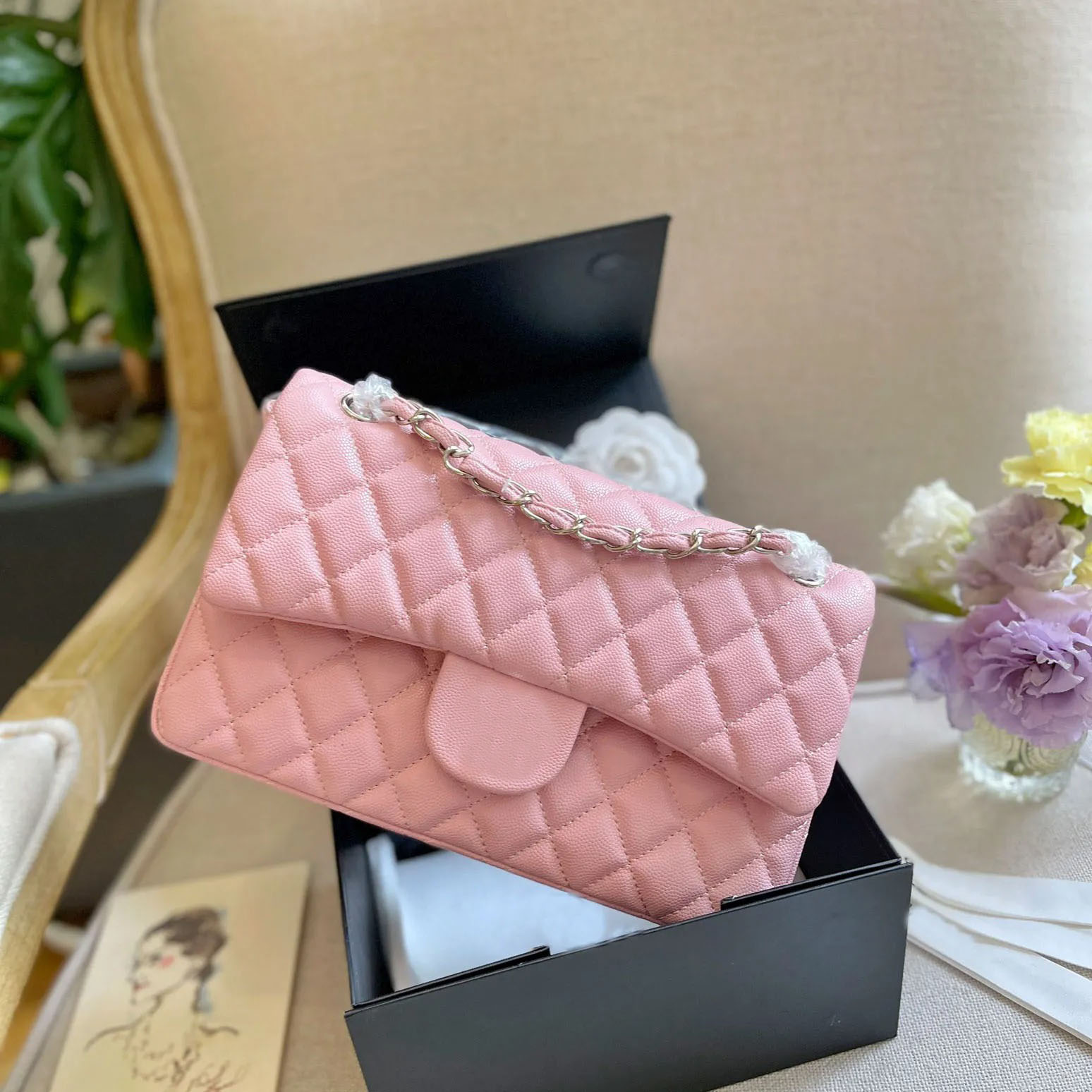 10A Designer Bag Flap Caviar Luxury Bag Shoulder Handbag Genuine Leather Double Letter Solid Color Buckle Square Stripe Lady Messenger Evening Bag Fashion Totes Bag