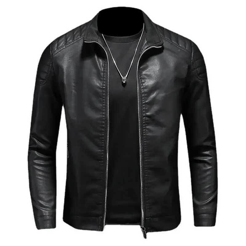 Men Winter Leahter Jacket Male Stand Collar Casual Windbreaker Trendy Mens Clothing Black Blue Coat Motorcycle PU Leather JacketT250311