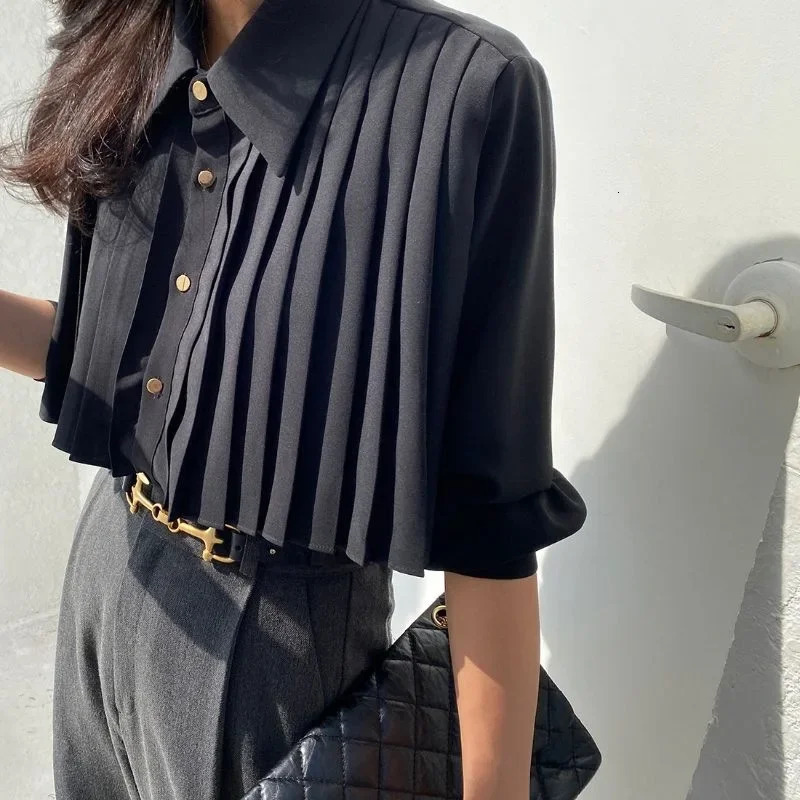 Niche Blackshirt Womens Korean Style Spring n Sensibility Cropped Top HighWaisted Versatile Shirt Sleeveless For Ladies 250311
