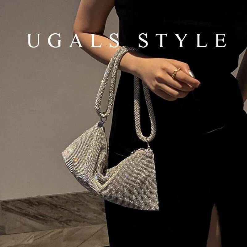 Designer Women's Handbag Bg Shiny Rhies Dia Evening Wedding Party Clutch Purse Shoulder Underarm Bag