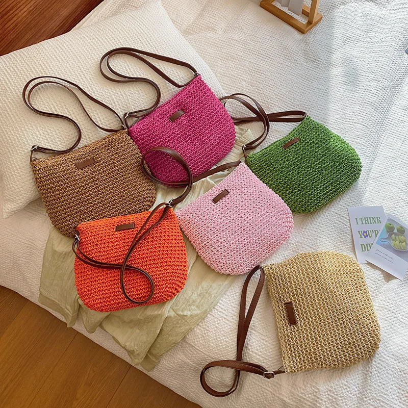 Summer Rattan Straw Bag For Women Knitted Beach Bag Bohemia Style Crossbody Bag Vacation Shoulder Bags Daily Clutch sac R250311