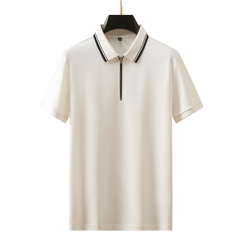 Short sleeved polo shirt men's collar solid color blue zipper casual summer new T-shirt men