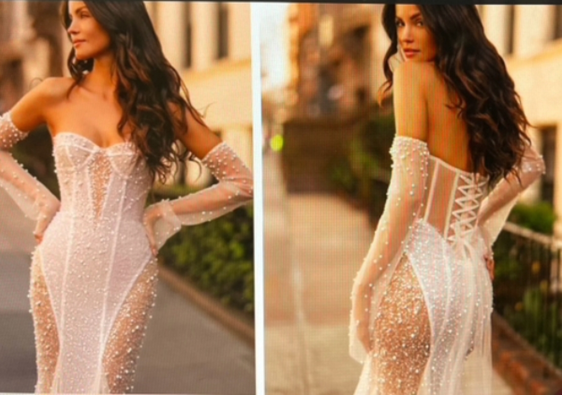 Sexy Transparent Mermaid Beach Wedding Dress With Pearls Beaded Long Sleeves Sweetheart Neckline Lace-Up Corset Boho Bridal Gown Shiny Sequins Vestido