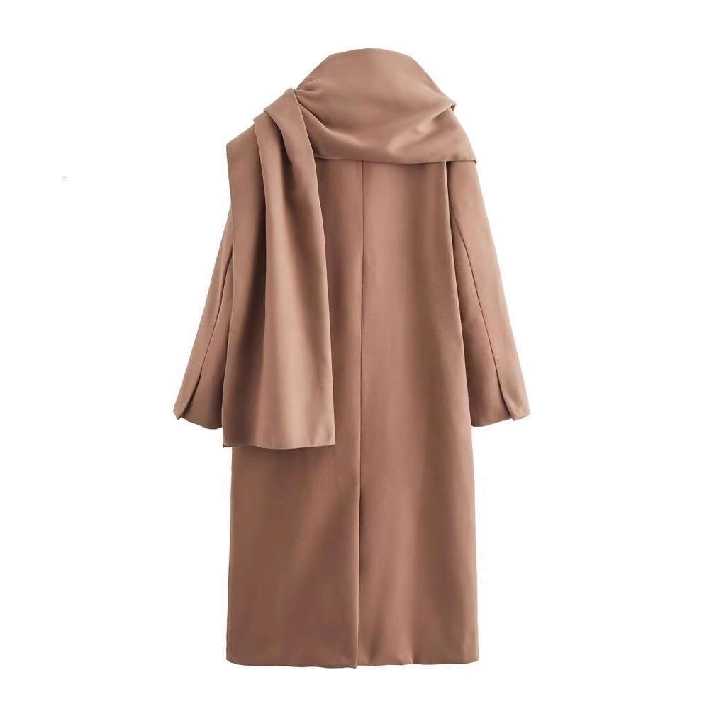 2025 Spring Style Double Breasted Scarf Collar Extended Woolen Coat Women's Wear