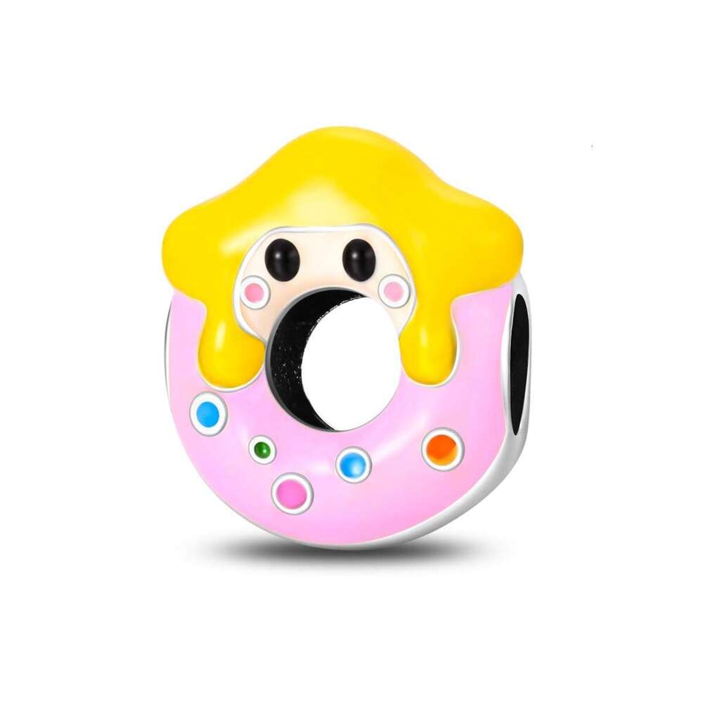 Hot Selling 925 Sterling Silver Charm beads Cartoon Linked Doughnut Series Charms Fit S925 Snake bracelet necklace DIY For women jewelry girt free shi