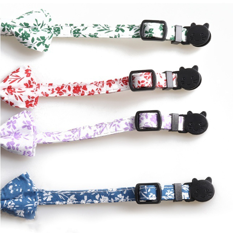 Cat Collar with Bow Tie Bell Breakaway Kitten Small Pet Safety Solid Color and Small Floral Combination Cat Collar Suede Soft Adjustable Tie for Weddi