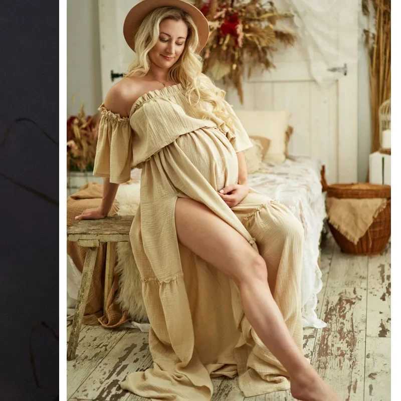 Womens Boho Two-Pieces Dress Muslin Vintage Top and Skirt Dress for The Maternity Photo Props Pregnancy X250224