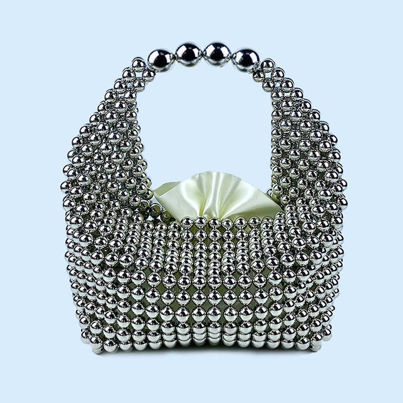 Same Style Premium Texture Pure Handmade Silver Beaded Pillow Bag Banquet Bag Fashion Versatile 250315