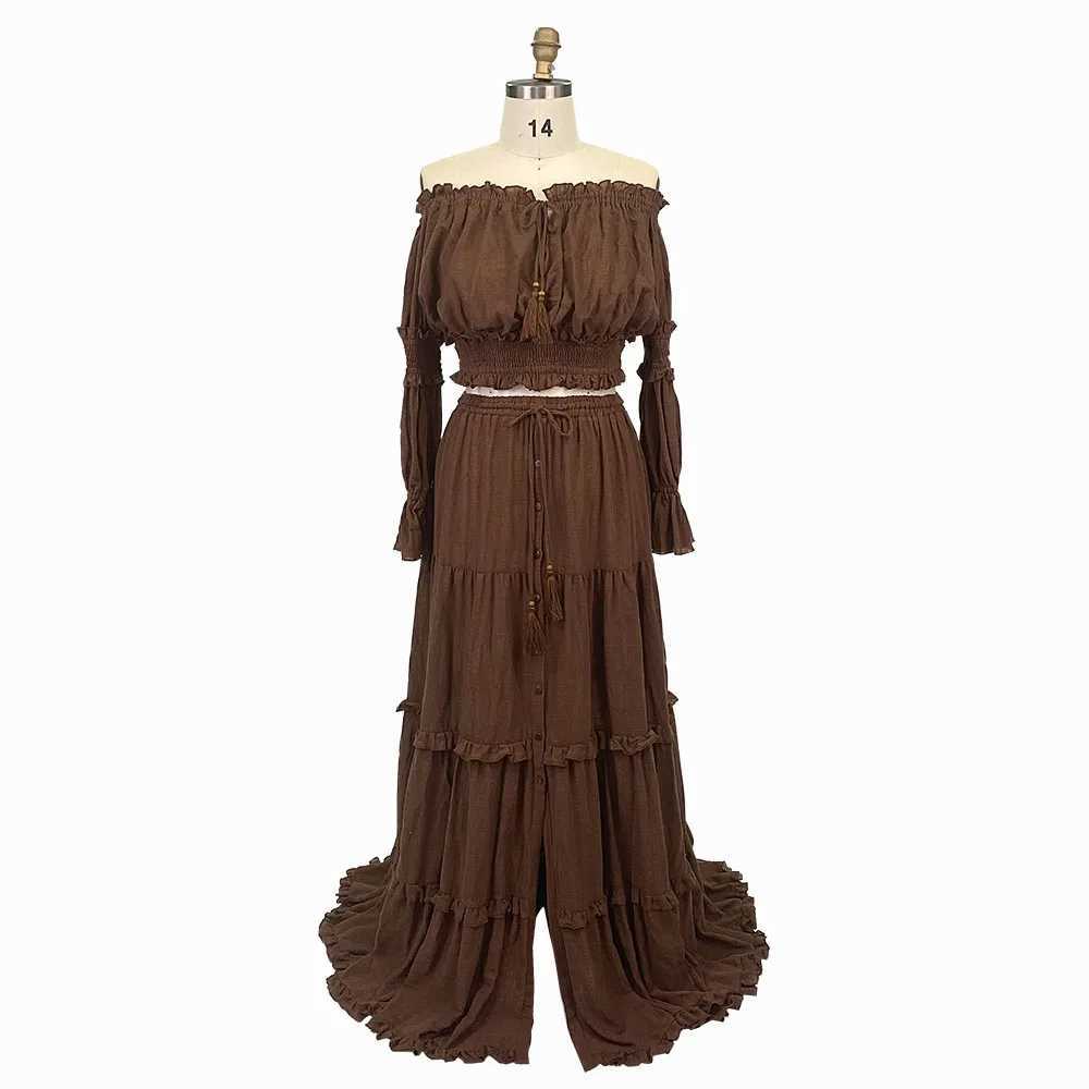 Two Pieces Set Dress Adjustable Waist Woman Boho Photo Shoot Dresses YW231071 X250224