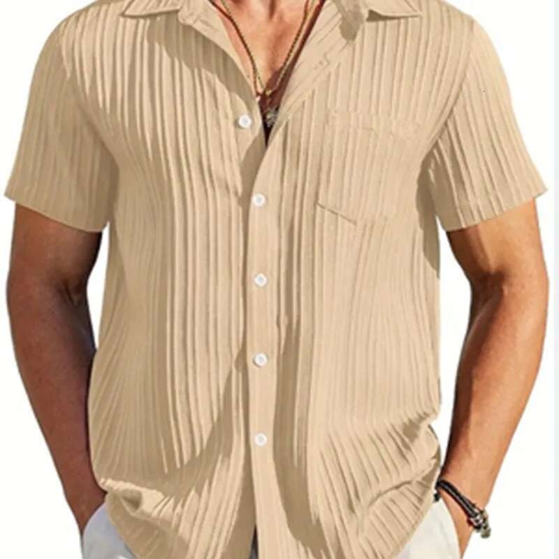 Cotton Hot Sale Men's Short-Sleeved Shirts Summer Solid Color Turn-Down Collar Casual Beach Style Plus Size