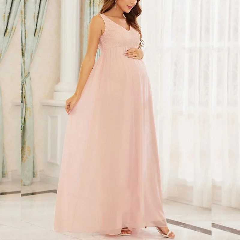 Elegant Maternity Dresses For Photo Shoot Pregnant Women Solid Mesh Yarn V Neck Pregnancy Photography Maternity Sleeveless DressT250311