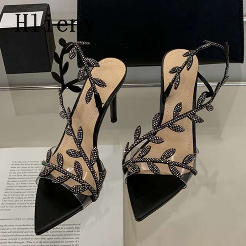 Crystal Hlieny Sexy Rhie Sandals Woman Summer Fashion Pointed Toe Stiletto High Heels Banquet Party Pumps Dress Shoes