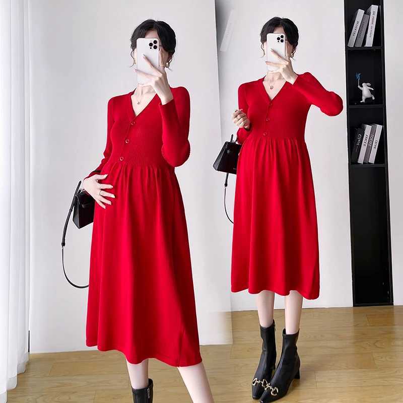 Winter Postpartum Woman Breastfeeding Dress Long Sleeve Maternity Knit Nursing Clothes Solid Color Pregnancy Lactation ClothesT250311