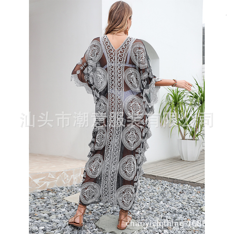 New Summer Women's Water Soluble Lace Sexy Hollow Perspective Loose Beach Bikini Overcover
