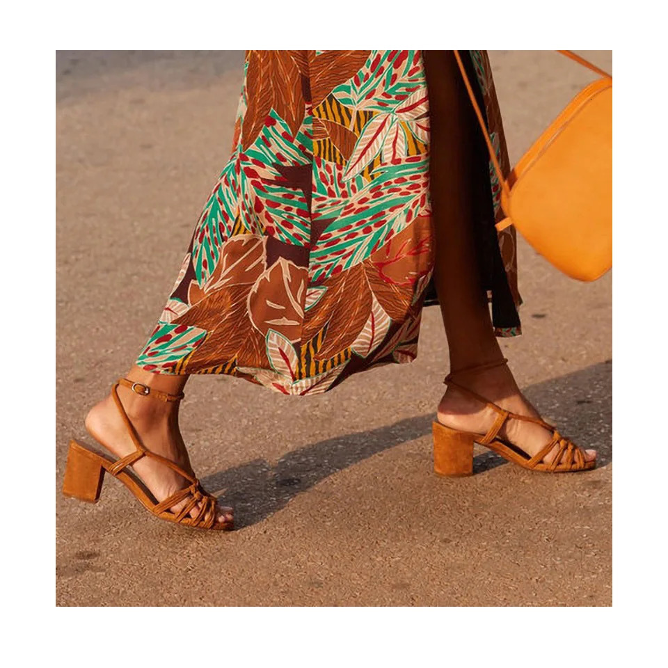 Female Sandal 2024 Womens Block Heels Open Toe Large Size Ladies Shoes Summer Med Girls Fashion Chunky Comfort Peep Big Bei 250305