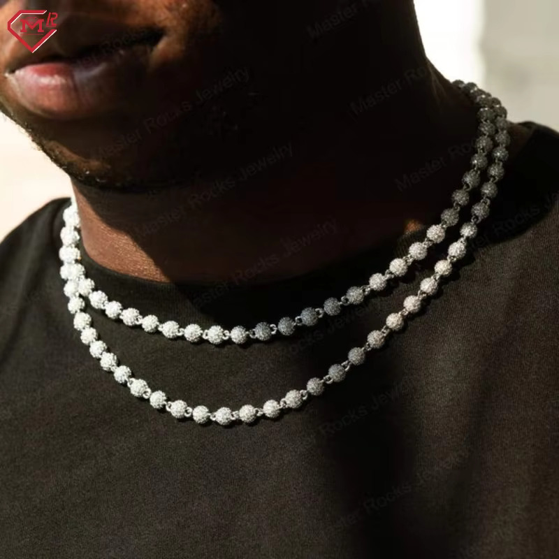 Hiphop 4mm Moissanite Diamond Beads Chain 18k Gold 925 Sterling Silver Iced Out Moissanite Chain
