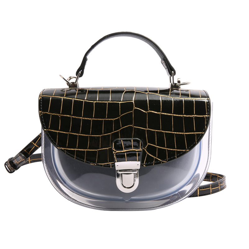 PU Women's 2025 New Korean Edition Fashion Stone Pattern Shoulder Instagram Internet Celebrity Handheld Transparent Crossbody Saddle Bag