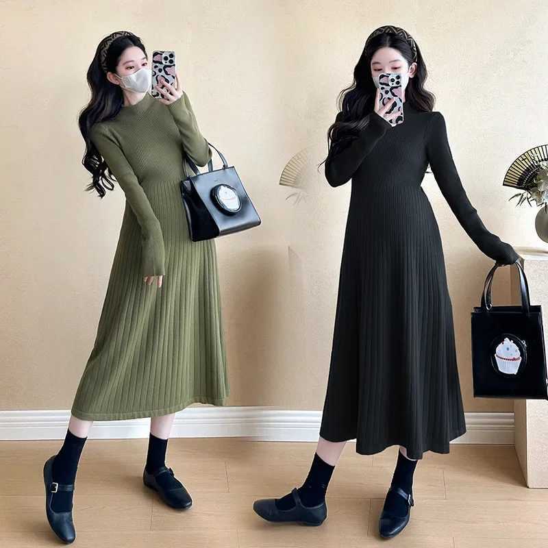 Fashionable Slimming Knit Maternity Dress 2024 Medium-length New Style Korean Version For Pregnant WomenT250311
