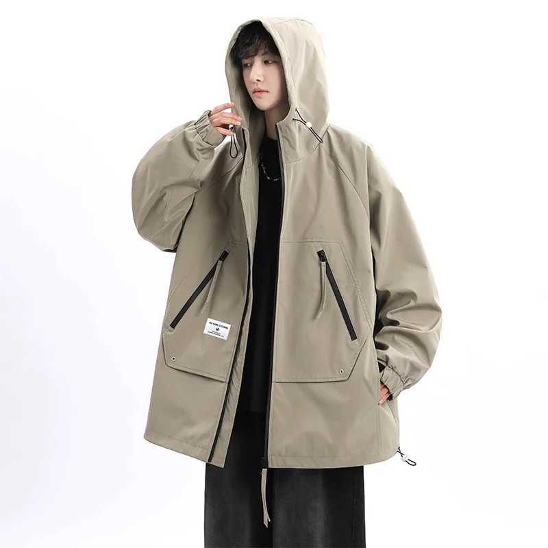 Autumn Mens Jacket Springtime Trendy Streetwear Coat Fashion Outerwear Hooded Solid Color Men Jackets Korean Version ClothingT250311