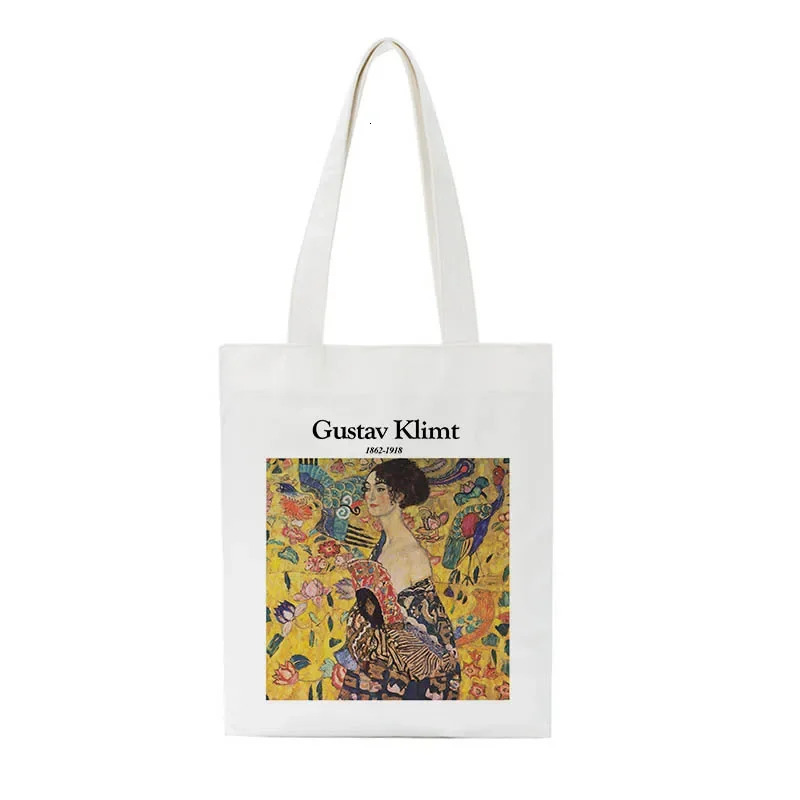 Fashion Gustav Klimt Handbag Canvas Summer Shoulder Bag Ecofriendly Large Capacity Travel Shopping Schoolbag 250311